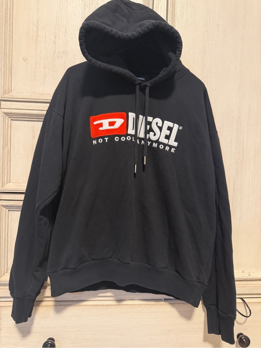 Diesel Black Hoodie with Red Patch and White Logo